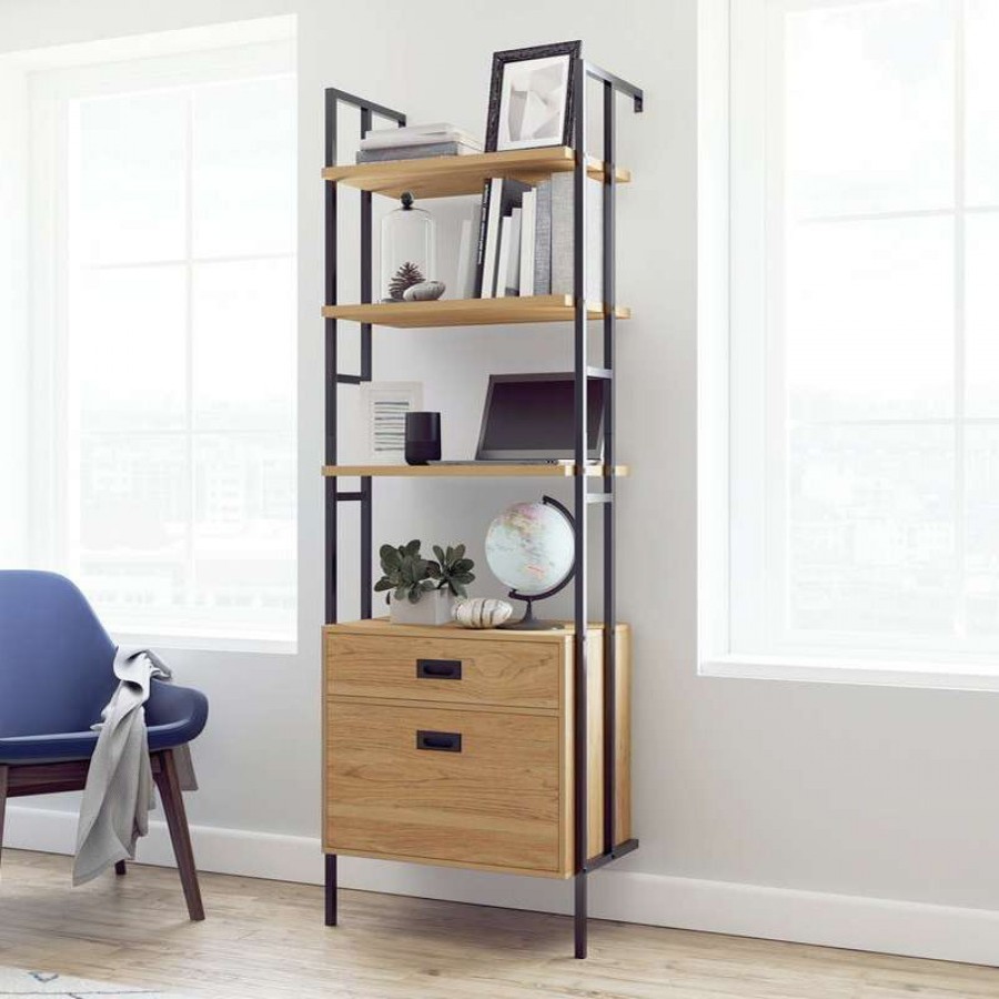 Hythe Wall Mounted 4 Shelf Bookcase With Drawers